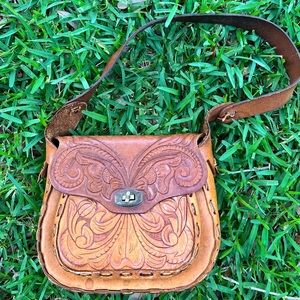 Vintage 1970s leather tooled purse/ handbag